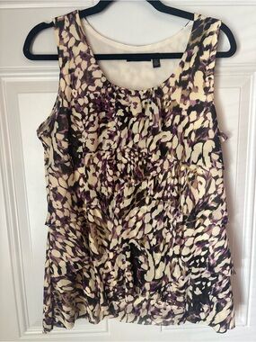 Notations Sleeveless Layered Ruffle Tank Top - Purple/Black/Cream